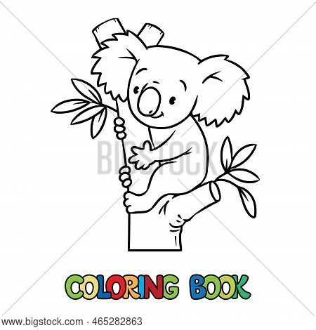 Koala On The Tree. Kids Coloring Book