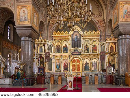 Helsinki, Finland - July 20, 2022: Uspenski Cathedral. Highly Decorated With Paintings Set In Golden
