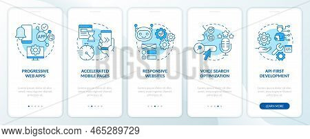 Digital Development Tendency Blue Onboarding Mobile App Screen. Walkthrough 5 Steps Editable Graphic