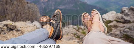 Banner, Long Format Happy Family On Background Of Breathtaking Panoramic View Of The Grlo Sokolovo G
