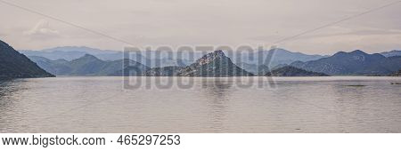 Banner, Long Format National Park Skadar Lake. Montenegro. Skadar Lake. Dawn. View From Above. The L
