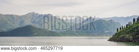 Banner, Long Format National Park Skadar Lake. Montenegro. Skadar Lake. Dawn. View From Above. The L