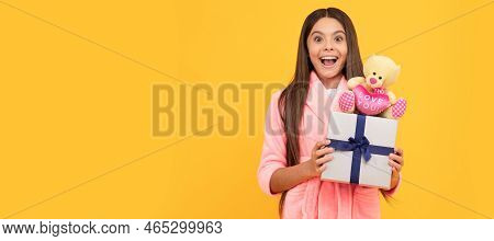 Kid Wear Soft Nightsuit Play With Toy. Child In Cozy Sleepwear. Skin Beauty. Sweet Dreams. Child Wit