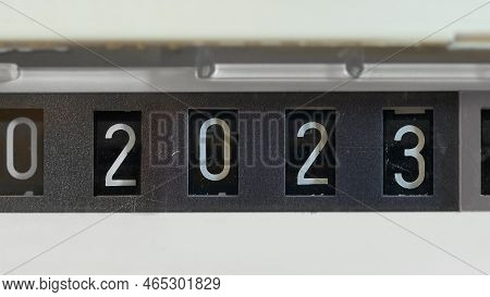 New Year 2023 Concept, Heating Gas Meter Counter Turning From Number 2022 To 202