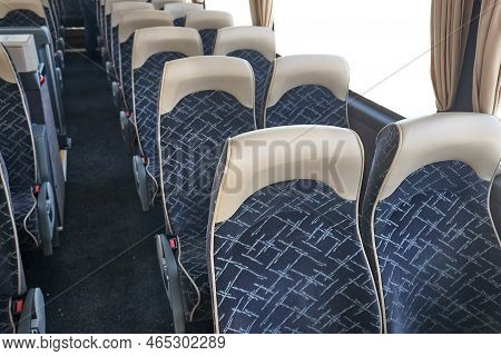 Bus Interior Empty Seats, Blanked Out White Windows