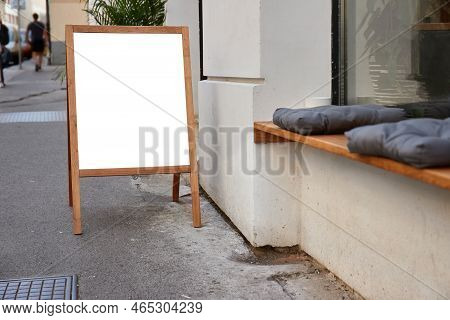 Empty Menuboard On In Front Of A Restaurant, Blank Chalkboard, No Text, Blank White Board