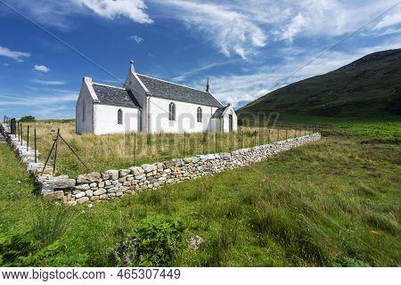 Eriboll Church,historic Secluded Landmark,surrounded By Stone Wall,lairg,sutherland,northern Scotlan