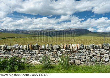Neat Stone Wall,in Remote Area,along North Coast 500 Route,within Tranquil,pretty,rural Landscape,su