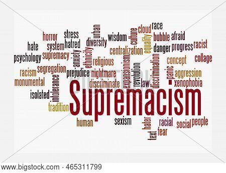 Word Cloud With Supremacism Concept, Isolated On A White Background.