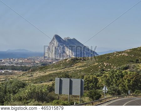 The Rock Of Gibraltar At The Strait Of Gibraltar On The Border Of Mediterranean Sea And Atlantic Oce
