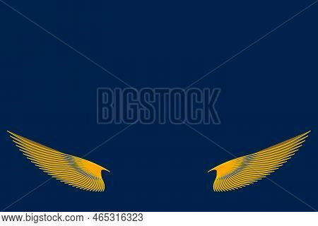Gold Wings Of A Bird On A Blue Background Vector Template. Bird Wings. Golden Color. Template For Te