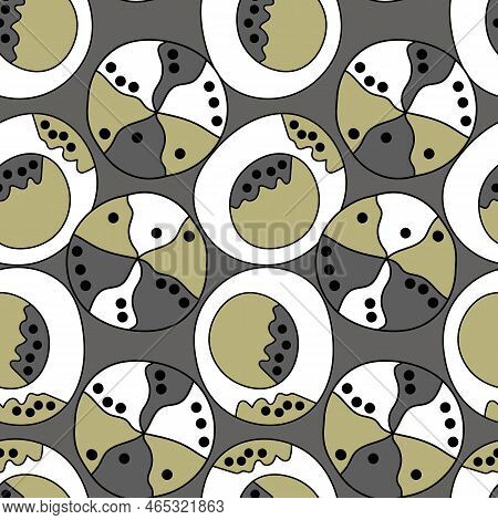 Seamless Pattern With Geometric Aboriginal Ornament. Ethnic Tribal Rounded Color Background. Afican,