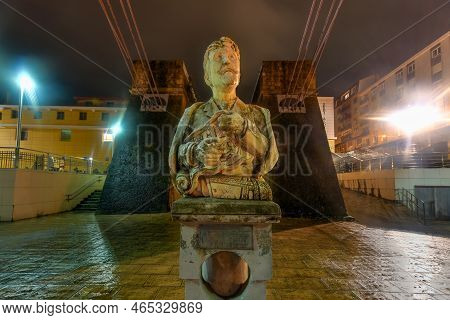Bust Of Alberto De Palacio, Architect Of The Suspension Bridge In Front Of His Creation Las Arenas A
