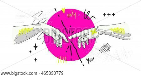 Michelangelo Hands, Adam Creation Art. Abstract Religion God, Human Touch Print, Renaissance. Contem
