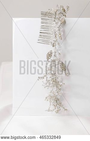 Bridal Handmade Hair Jewelry Comb Made Of Stones, Silver Alloy And Crystal. Hair Accessory For Weddi