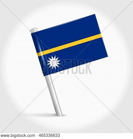 Nauru Map Pin Flag Icon. Nauruan Pennant Map Marker On A Metal Needle. 3d Realistic Vector Illustrat