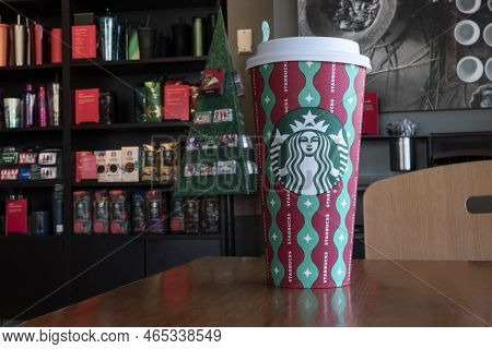 Lafayette - Circa November 2022: Starbucks Holiday Coffee Cup. Each Year, Starbucks Celebrates Holid