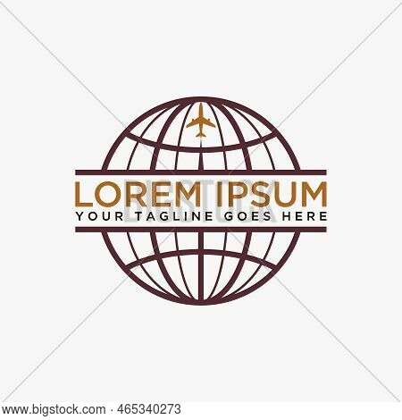 Simple And Unique Line Globe For Emblem Or Background With Aircraft Image Graphic Icon Logo Design A