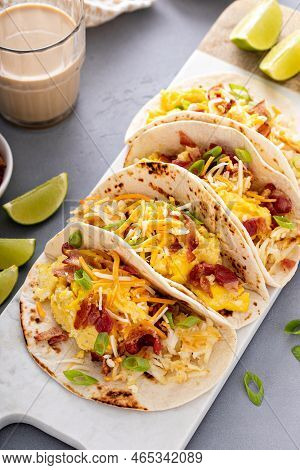 Breakfast Tacos With Hashbrowns, Eggs And Bacon