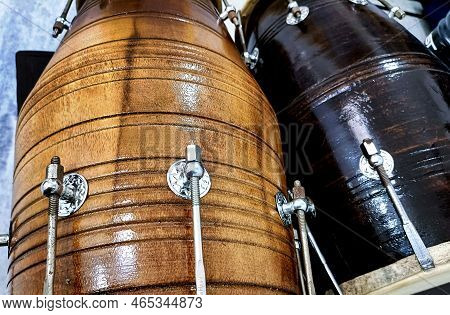 A Closed Up Of Indian Folk Traditional Musical Instruments Dholak