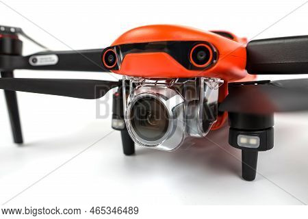 Black Drone On A White Background. Side View.