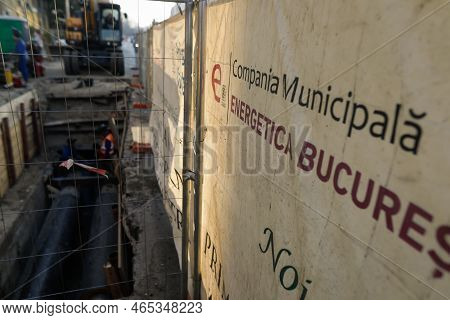 Bucharest, Romania - November 10, 2022: Construction Site In The Road For Workers To Repair A Radet 