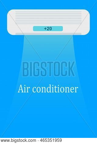 Air Conditioner Unit On A Blue Background. Split Air Conditioning System. Cooling Circulation Fan. C