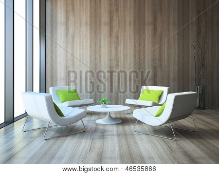 Moderne interiør med fire lænestole og Coffe Table 3D Rendering