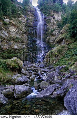 The Froda Waterfall In Sonogno, Ticino, Switzerland