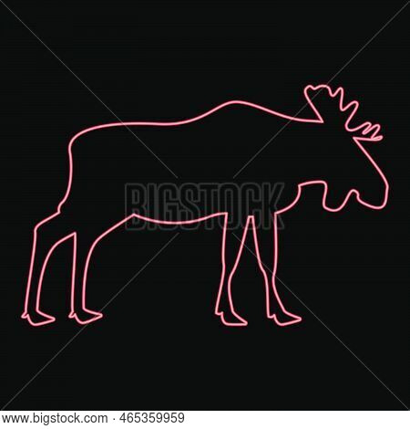 Neon Moose Elt Red Color Vector Illustration Image Flat Style Light