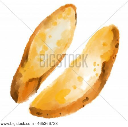 Fries Potato Wedge Thick Cut Deep Fried Patatoes Watercolor Painting Illustration Art