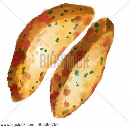 Fries Potato Wedge Thick Cut Deep Fried Patatoes Watercolor Painting Illustration Art