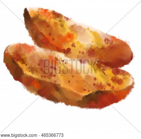 Fries Potato Wedge Thick Cut Deep Fried Patatoes Watercolor Painting Illustration Art