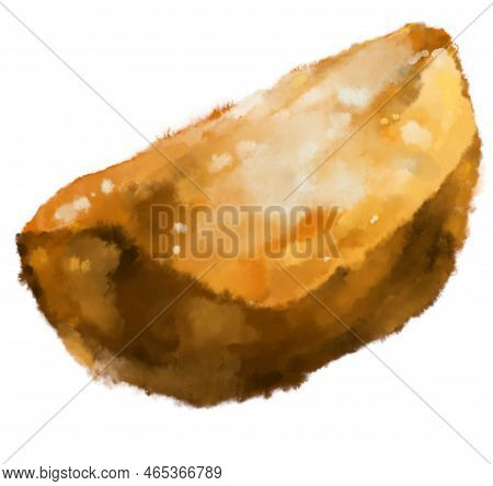 Fries Potato Wedge Thick Cut Deep Fried Patatoes Watercolor Painting Illustration Art