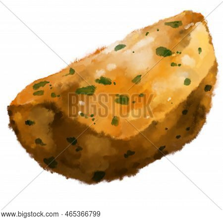 Fries Potato Wedge Thick Cut Deep Fried Patatoes Watercolor Painting Illustration Art