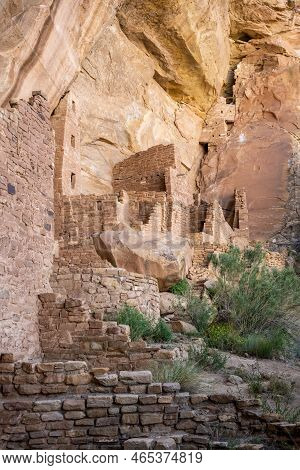 Structure Of The Square Tower House Tucked Up Into The Canyon Wall In Mesa Verde National Park