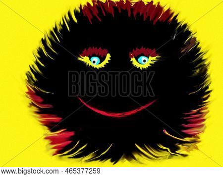 On A Yellow Background, A Black Graphic Element In The Form Of A Smile