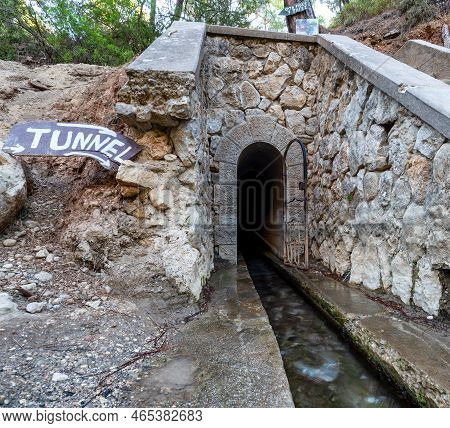 Toourist Attraction The Tunnel  In Valley Seven Springs Called Epta Piges In Rhodes Island In Greece