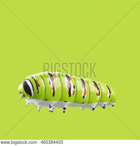 Cartoon 3d Model Fat Caterpillar Green And White With Yellow And Black Pattern Cartoons Enhance Chil