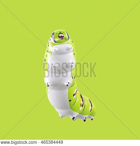 Cartoon 3d Model Fat Caterpillar Green And White With Yellow And Black Pattern Cartoons Enhance Chil