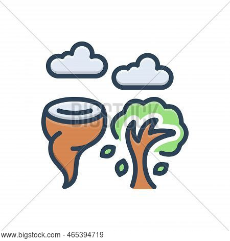 Color Illustration Icon For Gale Slat Tempest Squall Whirlwind Monsoon Typhoon Thunderstorm Rainstor