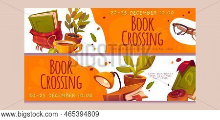 Book Crossing Event Banners. Posters Of Bookcrossing In Library, Reading Club, Store, Market Or Lite