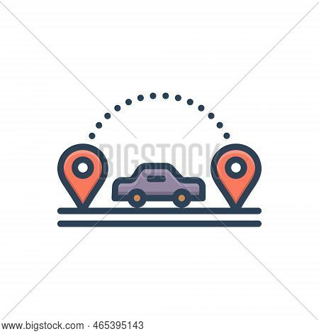 Color Illustration Icon For Visits Location Moved Relocation Gps Street Place-to-place One-place-to-