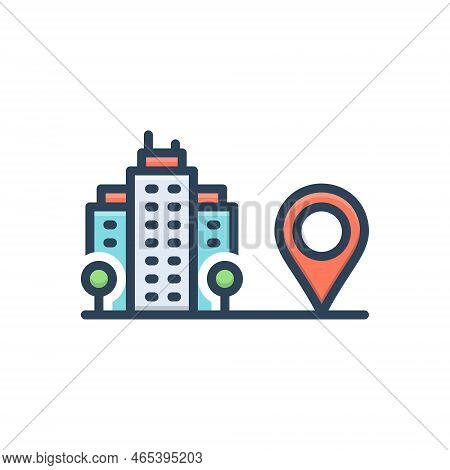 Color Illustration Icon For Closely Nearby Amenities Nigh Well-nigh Place Apartment Navigation Point