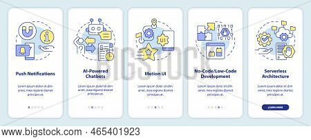 Website Technology Tendency Onboarding Mobile App Screen. Walkthrough 5 Steps Editable Graphic Instr