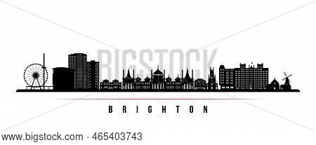 Brighton Skyline Horizontal Banner. Black And White Silhouette Of Brighton, Uk. Vector Template For 