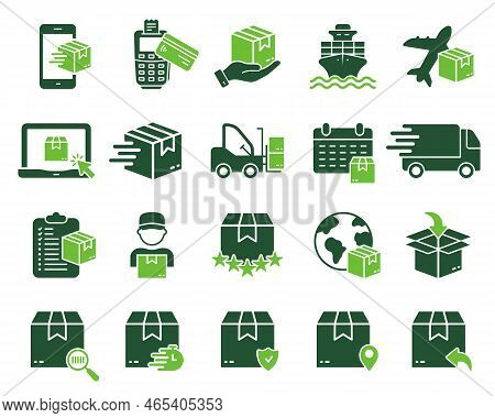 Order Package Cargo Shipment Silhouette Icon Set. Shipping Transportation Cardboard Parcel Box Glyph