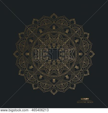 Elegant, Luxury Ornamental Mandala Design In Gold Colour On Black Background. Mandala With Floral Pa