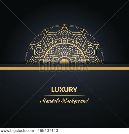 Elegant, Luxury Ornamental Mandala Design In Gold Colour On Black Background. Mandala With Floral Pa