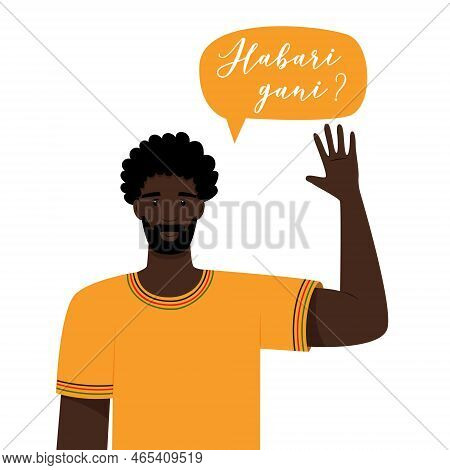 A Young African Man In A Yellow T-shirt Waves His Hand. Habari Gani In Swahili Means What S New Trad